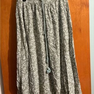 BloomChic Green Cream Maxi A-Line Skirt